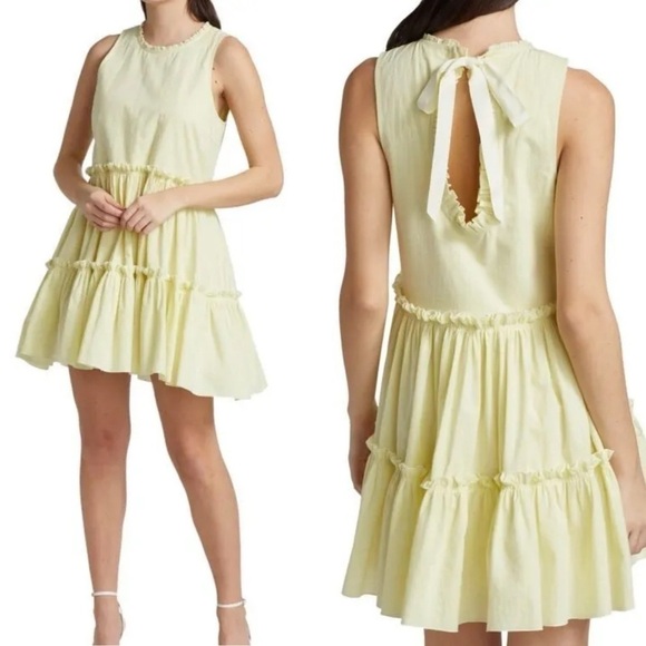 Cinq à Sept Song Tiered Cotton Ruffle Dress In Limelight Women's Size M - Picture 1 of 14